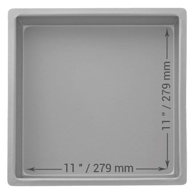 11-inch wide, 3-inch deep square cake pan with seamless anodized aluminum construction for smooth, even sponge cakes and professional baking results.