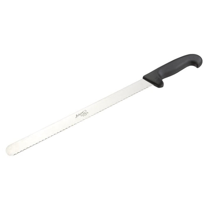 Ateco 1316 14" Cake Knife with stainless steel serrated blade and durable black plastic handle, designed for precision cake and pastry slicing.