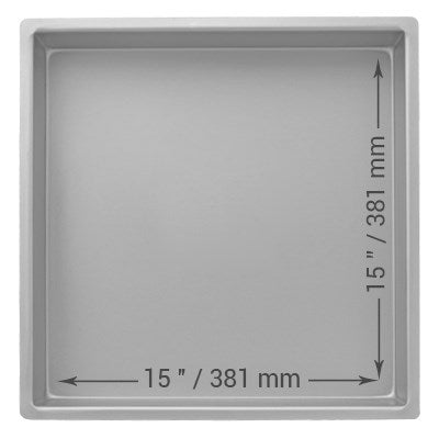 15-inch wide, 3-inch deep square cake pan with seamless anodized aluminum construction for smooth, even sponge cakes and professional baking results.
