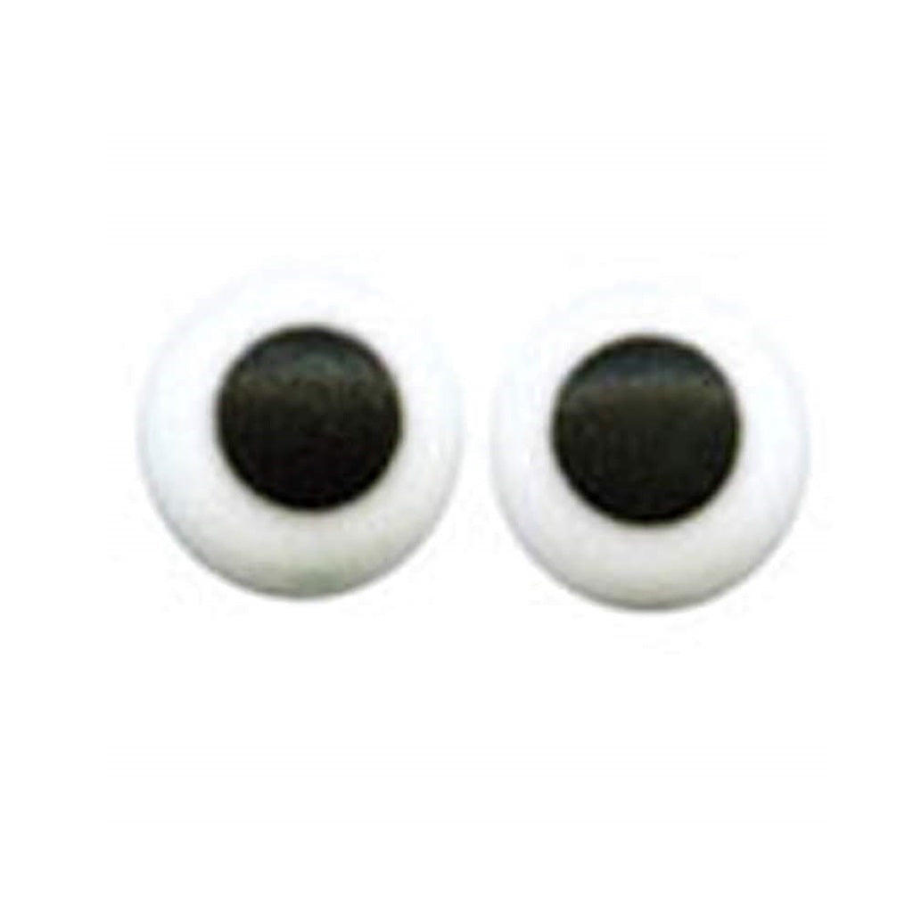 A pair of candy eyeballs with white bases and centered black pupils, placed against a white backdrop. The stark contrast in colors emphasizes the 'looking' aspect, making them ideal for creating animated effects on baked treats.