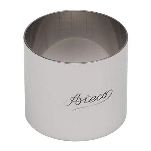 Ateco 4903 2" stainless steel round mold with a polished finish and engraved branding, designed for precise baking and plating.