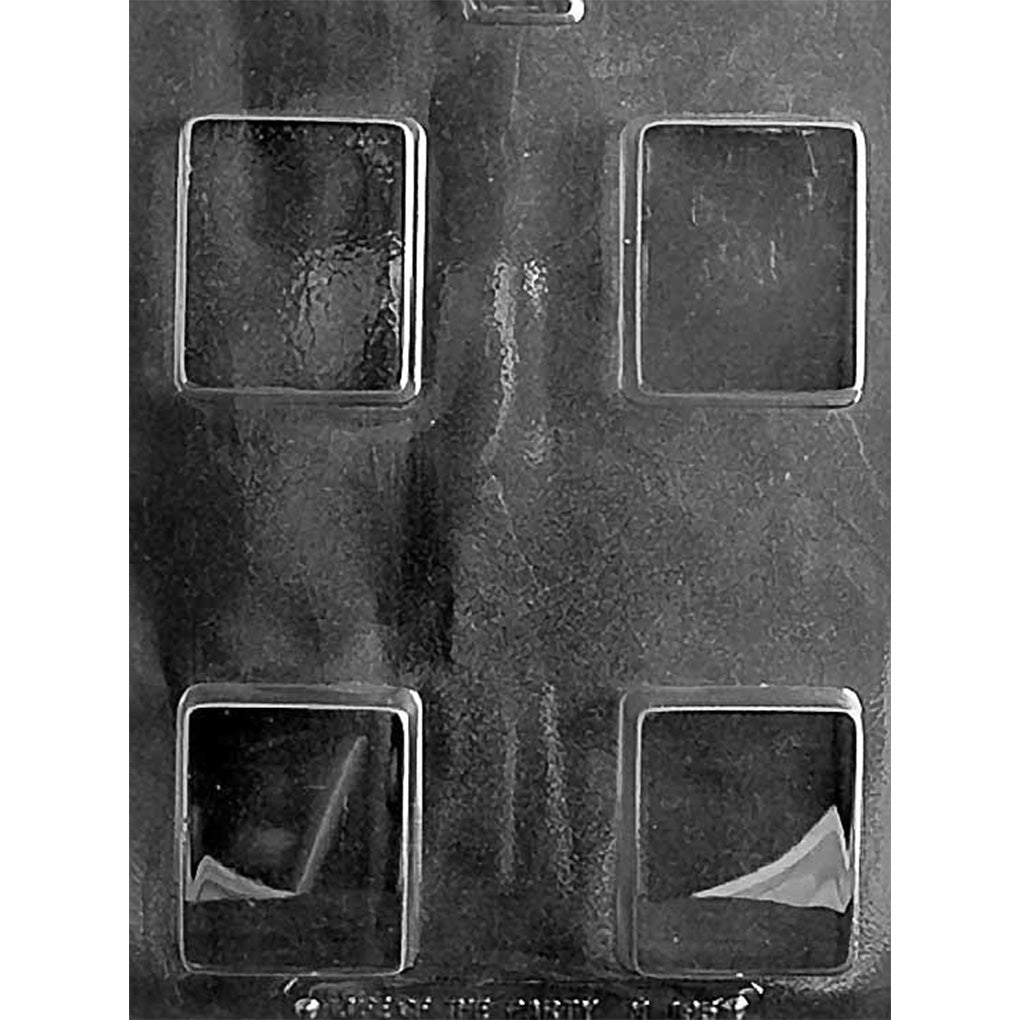 Four-cavity 2 oz rectangle chocolate bar mold with plain surfaces and slightly rounded corners