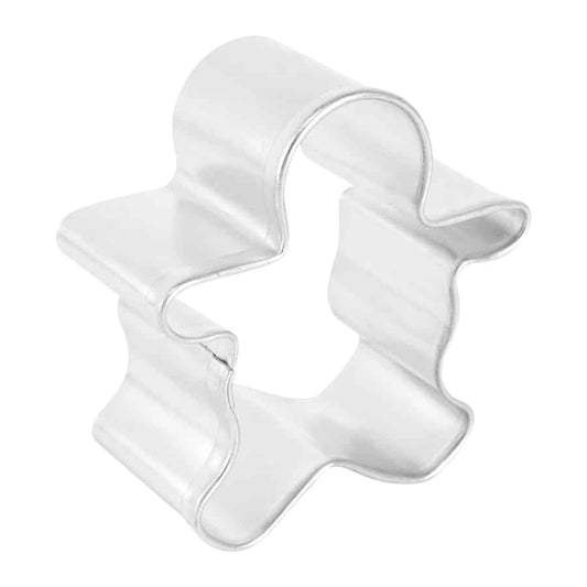 Side view of the gingerbread boy cookie cutter, showing its sturdy construction and clean edges.