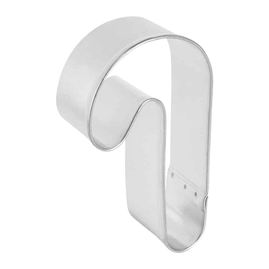 Side angle of the candy cane cookie cutter showing its rounded design.