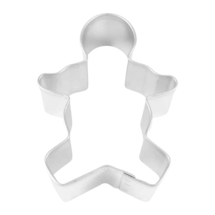 3.5-inch gingerbread boy cookie cutter made of durable metal, with a classic holiday shape.