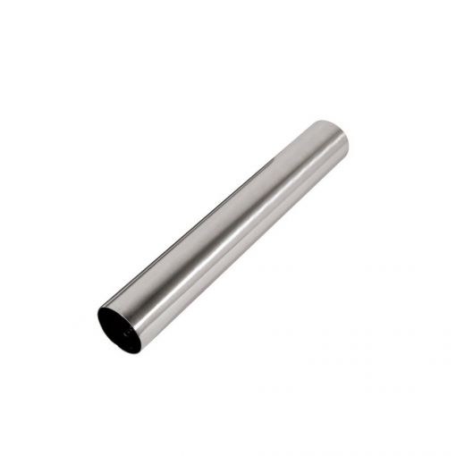 Stainless steel small cannoli form mold, cylindrical in shape, designed for making small cannoli shells.