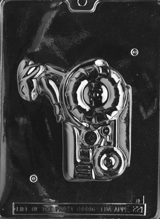 Clear plastic chocolate mold showing the matching back half of a bunny-on-tractor design, designed to pair with the front half for a complete 3D chocolate figure.