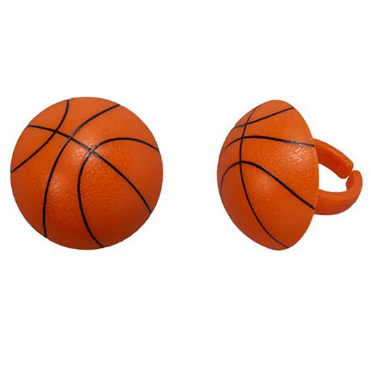 3D basketball cupcake rings, twelve-pack, with detailed basketball design, perfect for adding a sporty touch to cupcakes and treats.