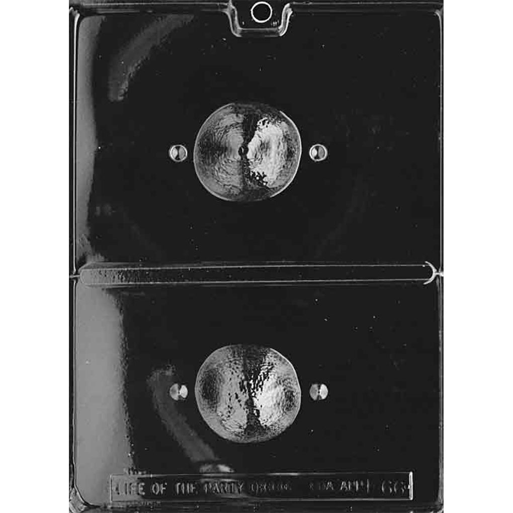 Two-piece 3D lemon or lime chocolate mold with one textured citrus fruit half in each section and alignment points for assembly