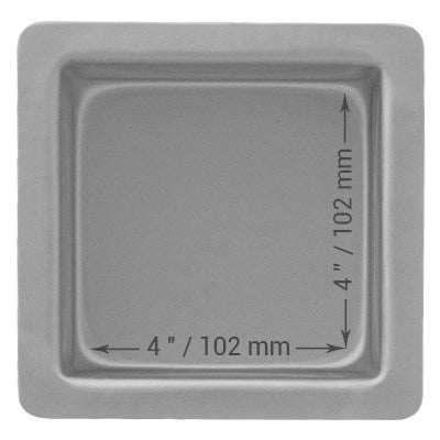4-inch wide, 3-inch deep square cake pan with seamless anodized aluminum construction for smooth, even sponge cakes and professional baking results.