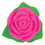 Rose Cake Decorations w/3 Leaves Royal Icing - Various Colors