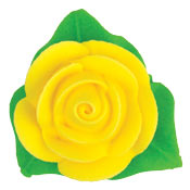 Rose Cake Decorations w/3 Leaves Royal Icing - Various Colors