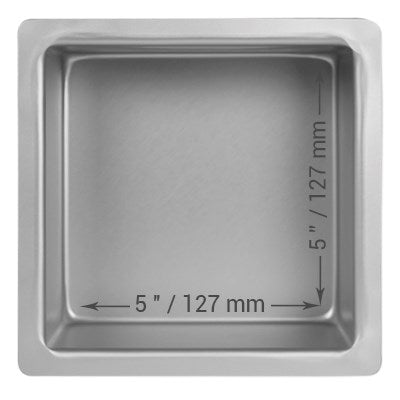 5-inch, 4-inch deep square cake pan with seamless anodized aluminum construction for smooth, even sponge cakes and professional baking results.
