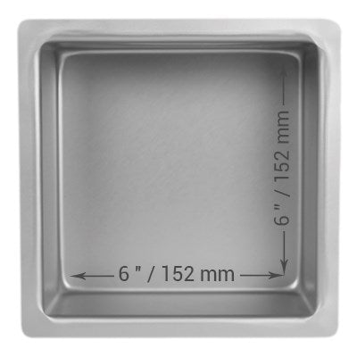 6-inch, 4-inch deep square cake pan with seamless anodized aluminum construction for smooth, even sponge cakes and professional baking results.