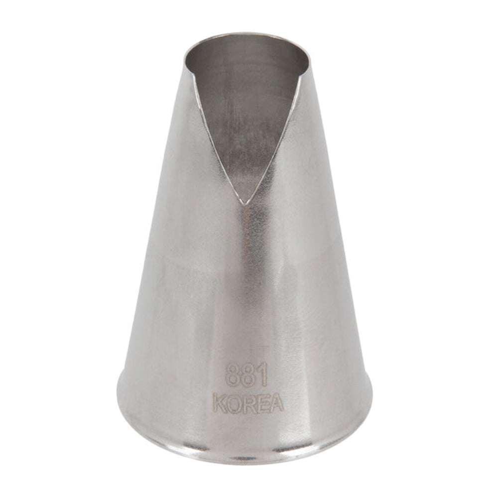 881 St. Honore piping tip with a triangular cut opening, medium size metal decorating tube designed for creating elegant cake borders and ruffles.