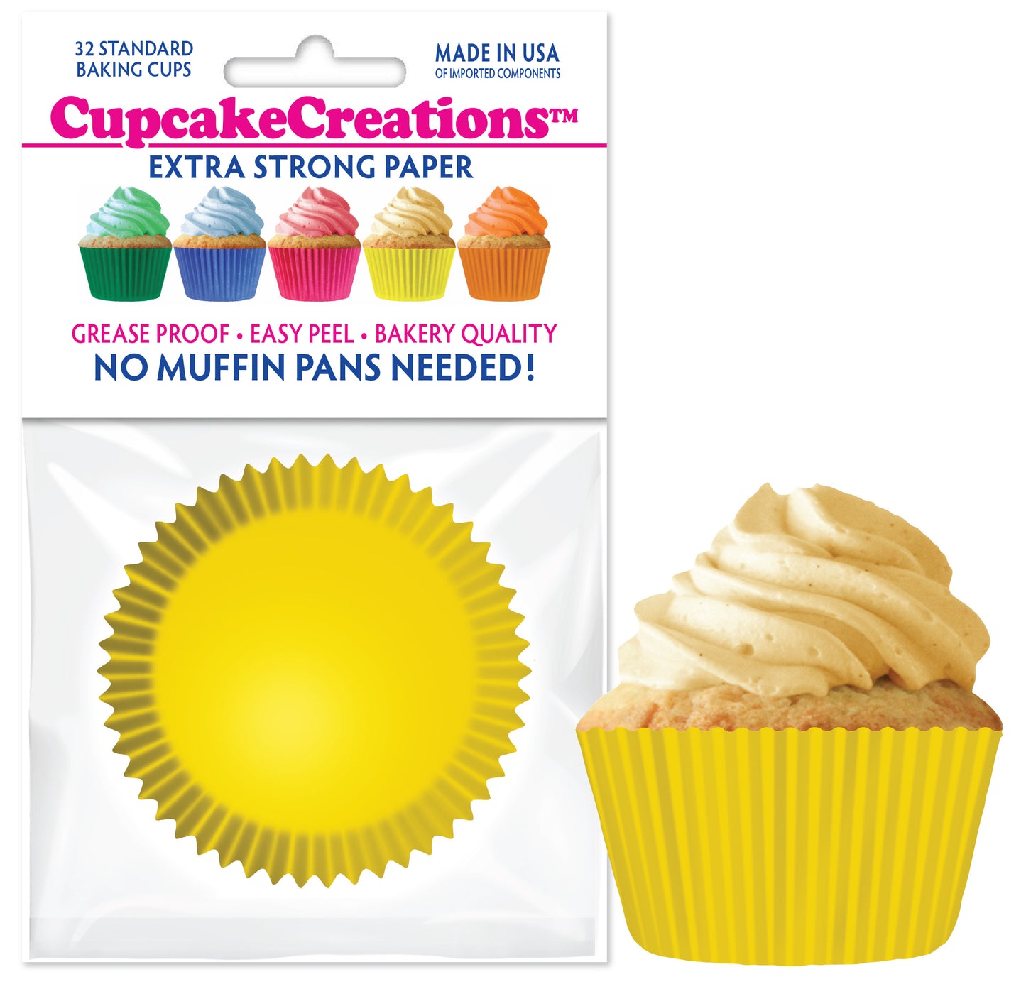 Solid Yellow Colored Standard No Pan Baking Cups