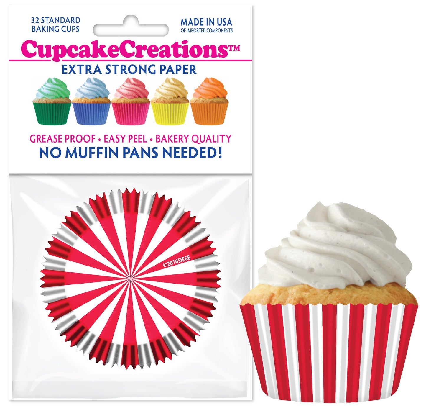Red Circus Striped Standard No Pan Baking Cups