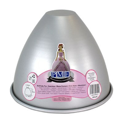 PME aluminum doll cake pan with tapered dome shape, ideal for creating dress-style cakes.