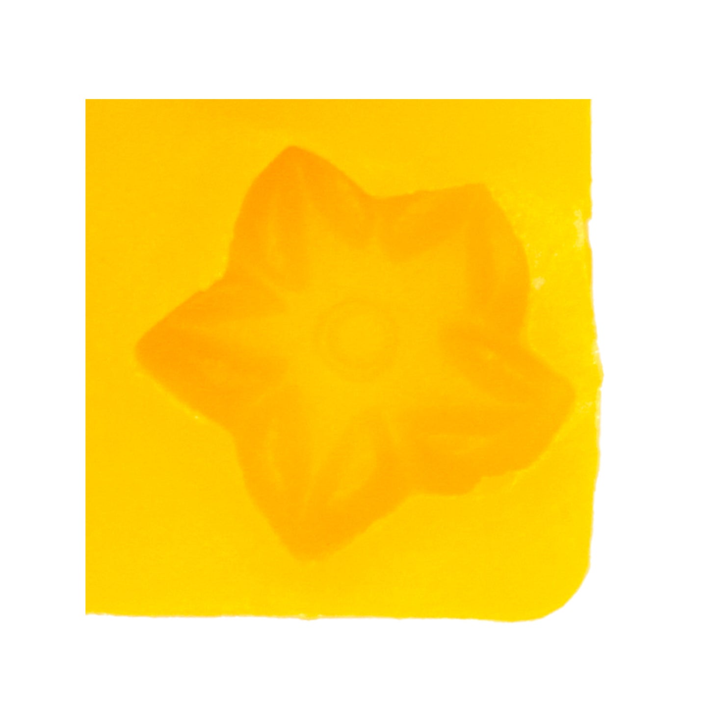 Close-up of a single cavity in the Apple Blossom Yellow Rubber Mint Mold, showing a five-petal flower shape ideal for crafting floral mints, candies, or fondant.