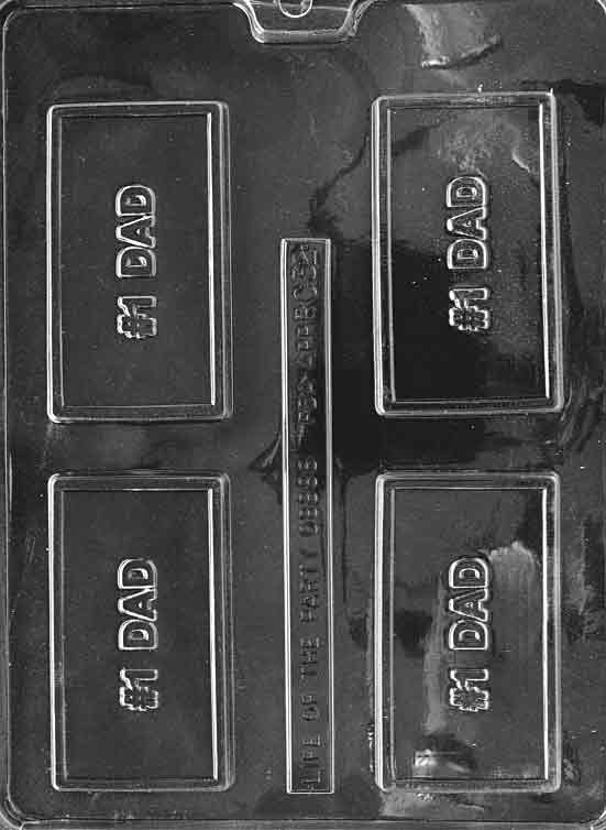 Clear business-card mold with “#1 DAD” in raised text; tidy rectangular plaque with border.