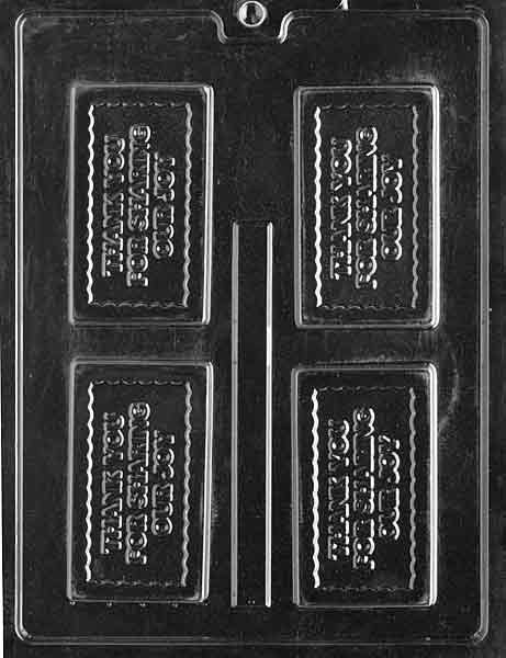 Business-card style mold with raised text “THANK YOU FOR SHARING OUR JO”; rectangular plaque; neat border; white background.
