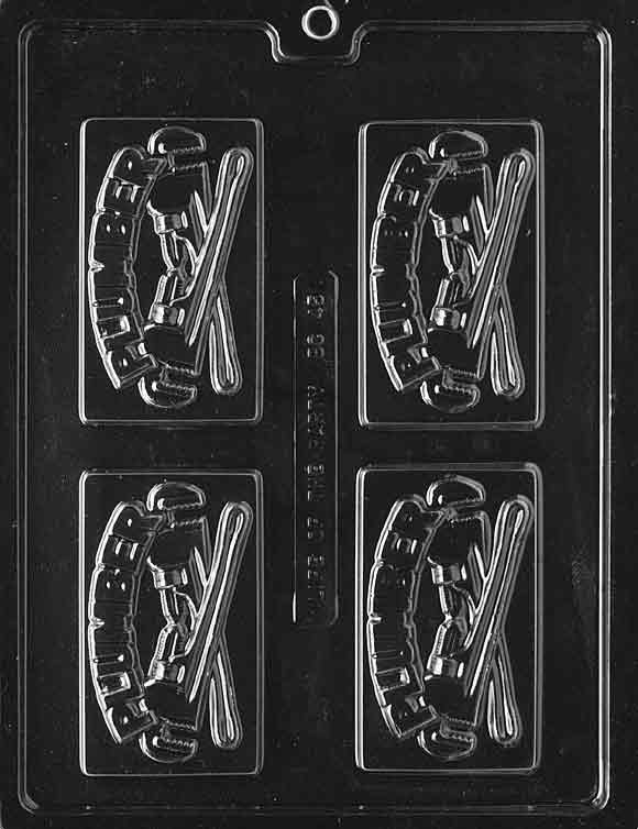 Thicker rectangular chocolate mold labeled “Plumber Business Card”; approx. 2.25 x 3.75 x 0.5 in; smooth border and flat face.