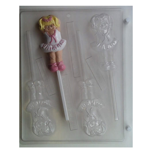 Graceful ballet dancers chocolate lollipop mold, depicting ballerinas in various poses, perfect for dance recitals and themed birthday party treats.