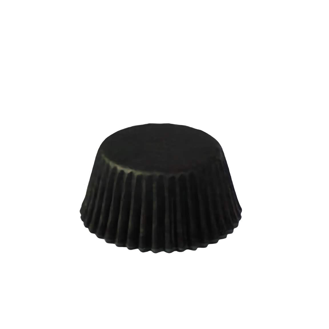 Single black mini baking cup on a white background.