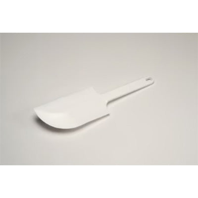 10-inch white plastic bowl scraper and spatula with curved edge and flat side, ideal for baking, mixing, and cake decorating