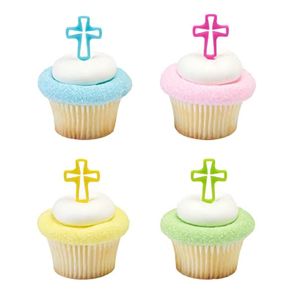 Brightly Colored Cross Cupcake Picks - 12 Pack