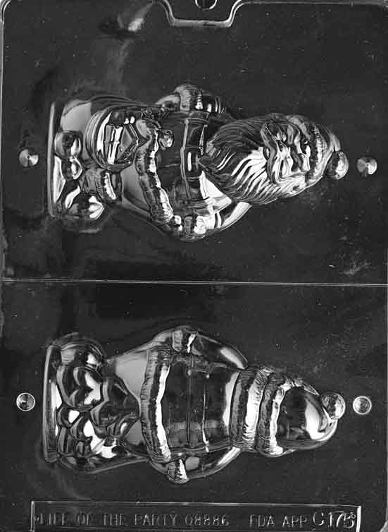 Image of 3D SANTA WITH BAG mold featuring upright Santa carrying a sack with layered detail