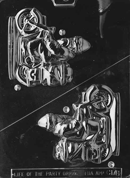 Image of 3D SANTA ON CYCLE mold showing Santa in motion on bicycle with raised features