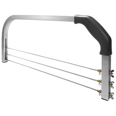 Ateco adjustable cake leveler with stainless steel blades, aluminum frame, and black handle, designed for precise cake trimming and layering.
