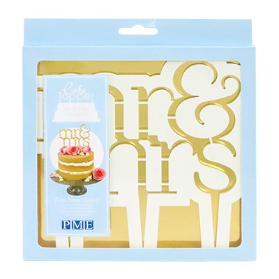 PME Mr. & Mrs. cake topper cutter in packaging, ideal for wedding and anniversary cakes.