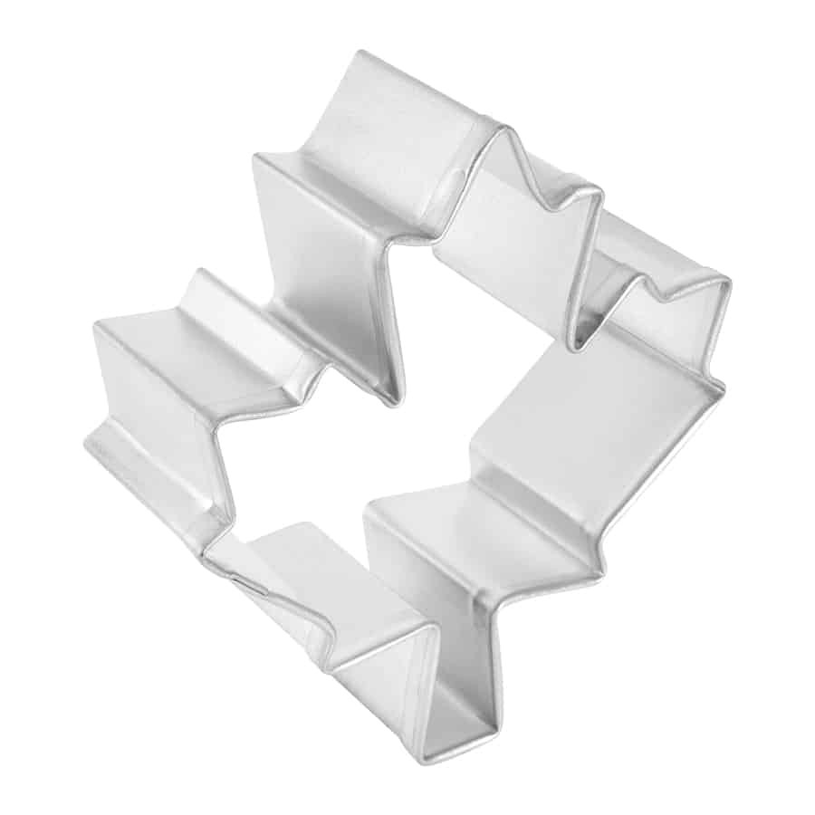 Side view of a maple leaf cookie cutter, showcasing its intricate shape and durable construction.