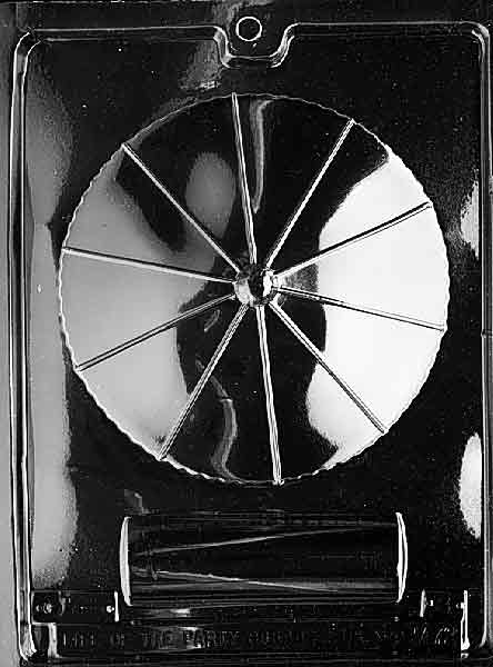 Clear plastic mold with a large circular cavity divided into wedge panels to form a carousel roof.