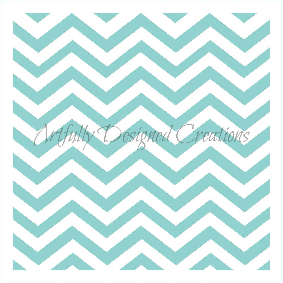 Chevron stencil with aqua zigzag pattern on white background, designed for decorating cakes, cookies, and other baking projects.
