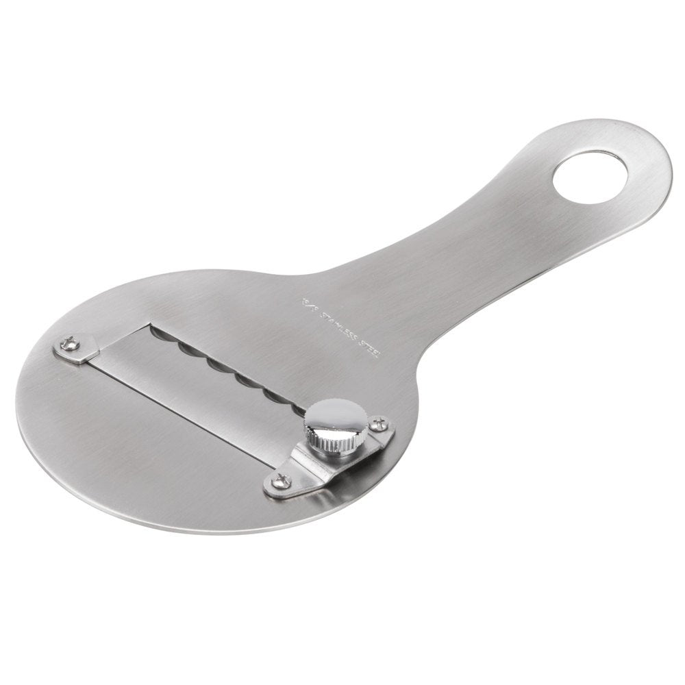 Ateco 1345 stainless steel chocolate shaver with adjustable blade for creating chocolate curls and shavings.