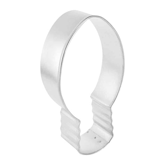 Side angle of the Christmas lightbulb cookie cutter, showing its sturdy construction and smooth cutting edges.