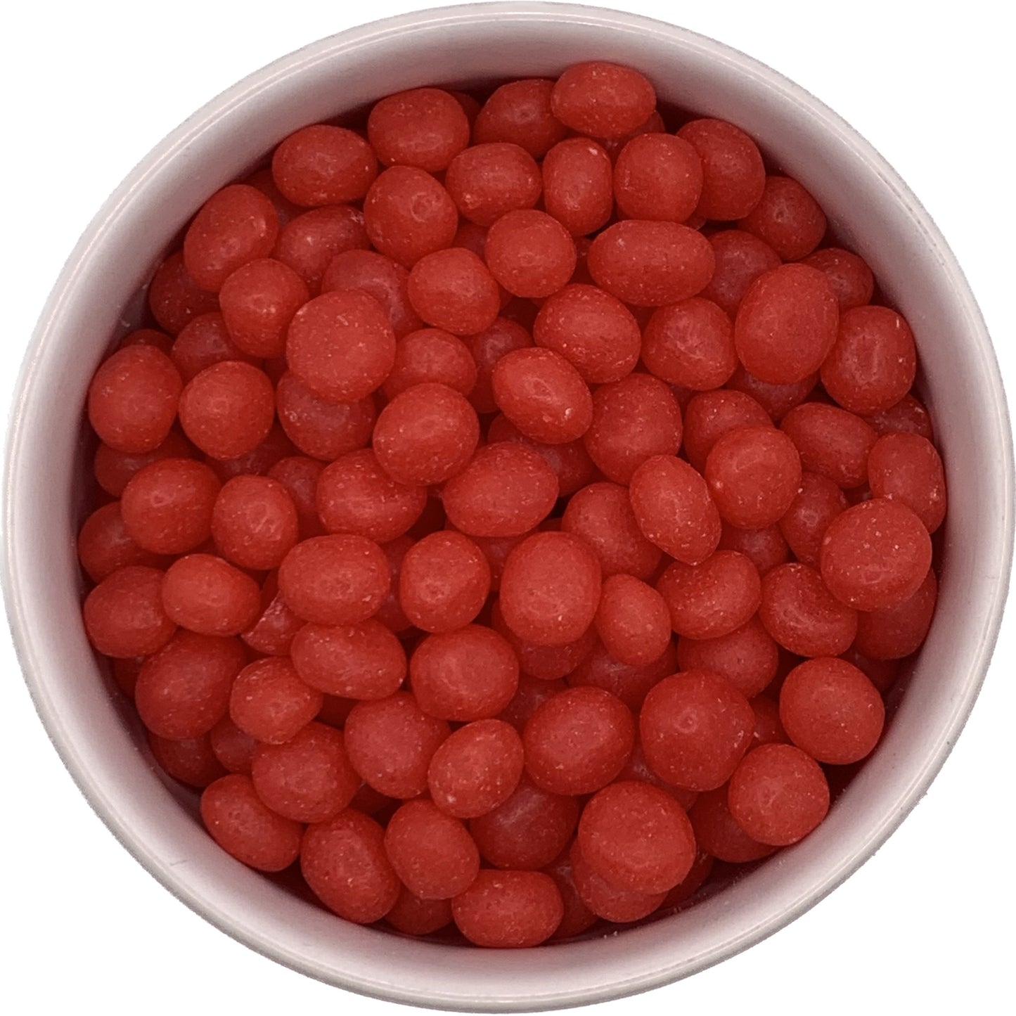 Bowl filled with glossy red cinnamon imperials (Red Hots), perfect for decorating cookies, cupcakes, and holiday treats