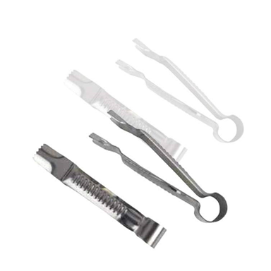 A set of two closed curve crimpers made of stainless steel, designed for embossing decorative patterns on fondant and pastry.