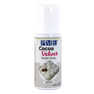 PME Cocoa Velvet Spray in White, 100ml can for creating velvety cake and dessert finishes