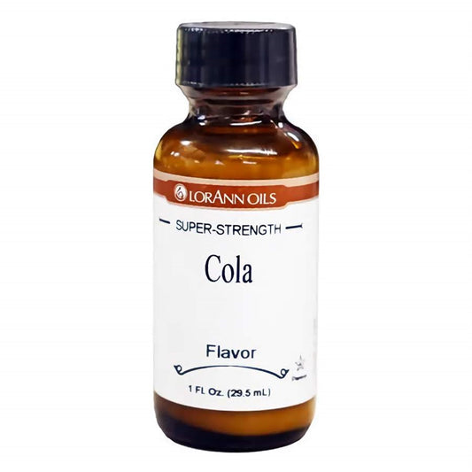 LorAnn Oils Super Strength Cola Flavor in a 1 fl oz bottle, suggesting the classic, sweet, and fizzy taste reminiscent of traditional cola beverages.