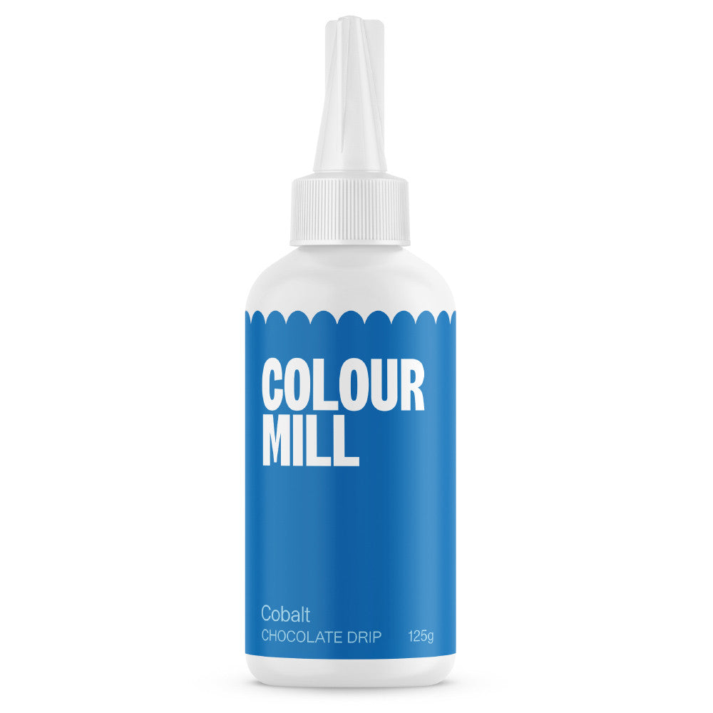 Colour Mill Cobalt Cake Drip in a 125 g white squeeze bottle with a pointed nozzle and vivid cobalt blue label on a white background.