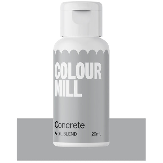 Bottle of Colour Mill Concrete oil blend food color with modern grey label.