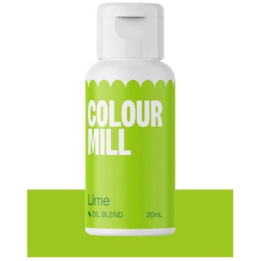 Bottle of Colour Mill Lime oil blend food coloring with bright green label and white text.