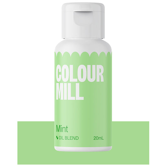 Bottle of Colour Mill Mint Oil Blend food coloring, 20mL size with pastel green label for baking and buttercream