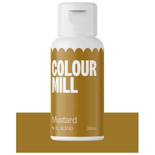 Bottle of Colour Mill Mustard Oil Blend food coloring, 20mL size with warm mustard yellow label