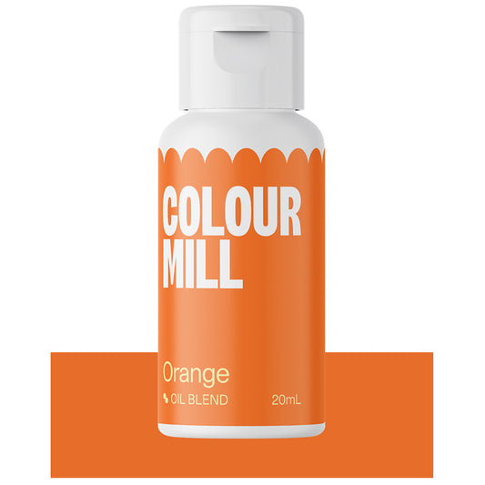 Bottle of Colour Mill Orange Oil Blend food coloring, 20mL size with bold orange label for vibrant baked goods