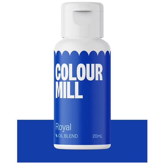 Colour Mill Royal food coloring bottle in 20ml size with royal blue label and oil blend indication.